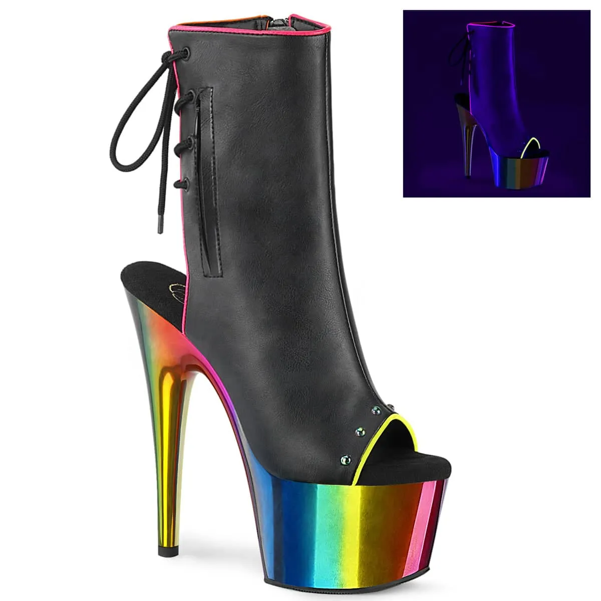 ADORE-1018RC-02 Black & Multi Colour Calf High Peep Toe Boots