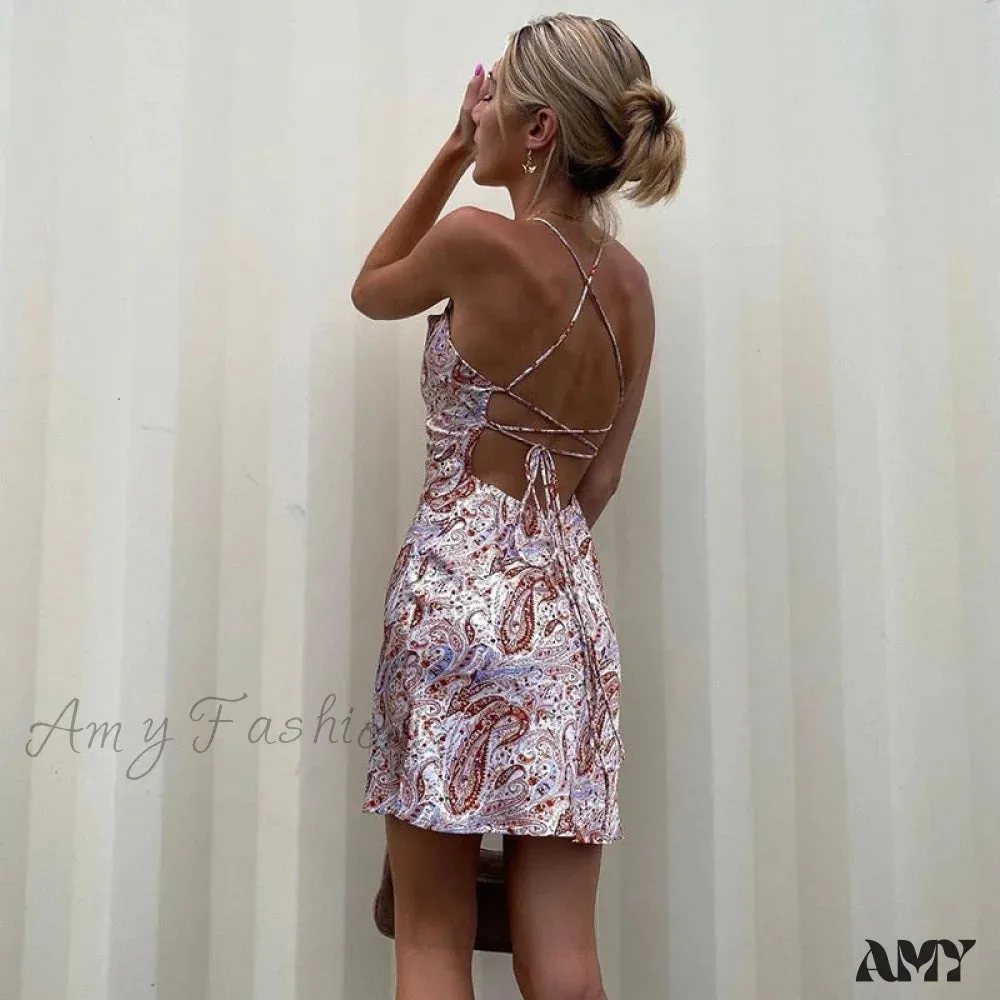 Amy Fashion - Sexy Bodycon Spaghetti Strap Backless Satin Dress