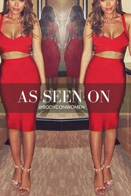 Ang Bandage Top and Knee Length Skirt Set - Lipstick Red