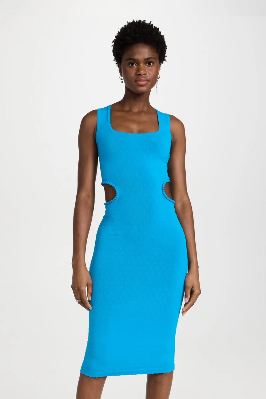 Aqua Cut Out Midi Dress Wood Beads Embellishment