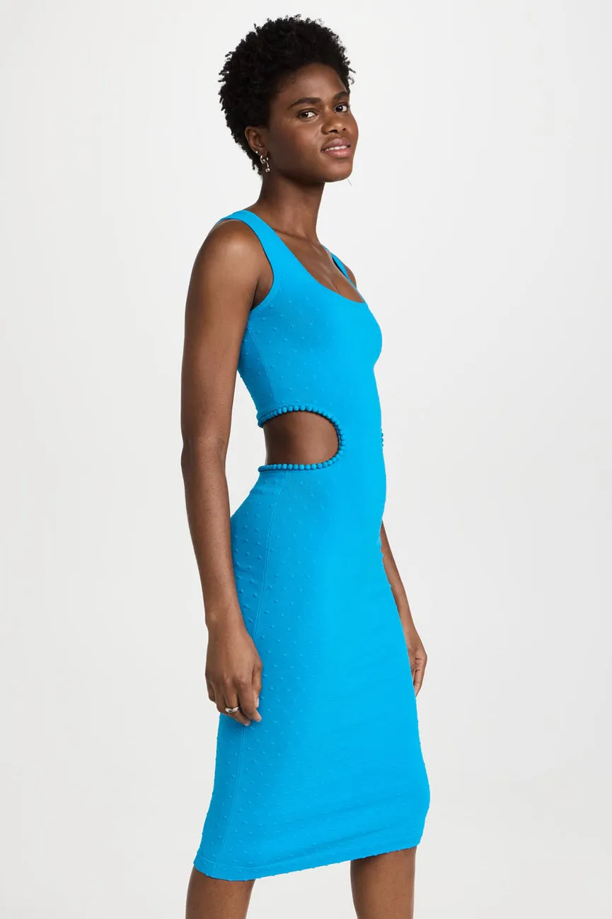 Aqua Cut Out Midi Dress Wood Beads Embellishment