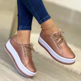 Ashore Shop Woman Shoes Casual Sneakers for Women Round Toe Platform Shoes Lace Up Tennis Female Vulcanized Shoes Solid Color Ladies Loafers