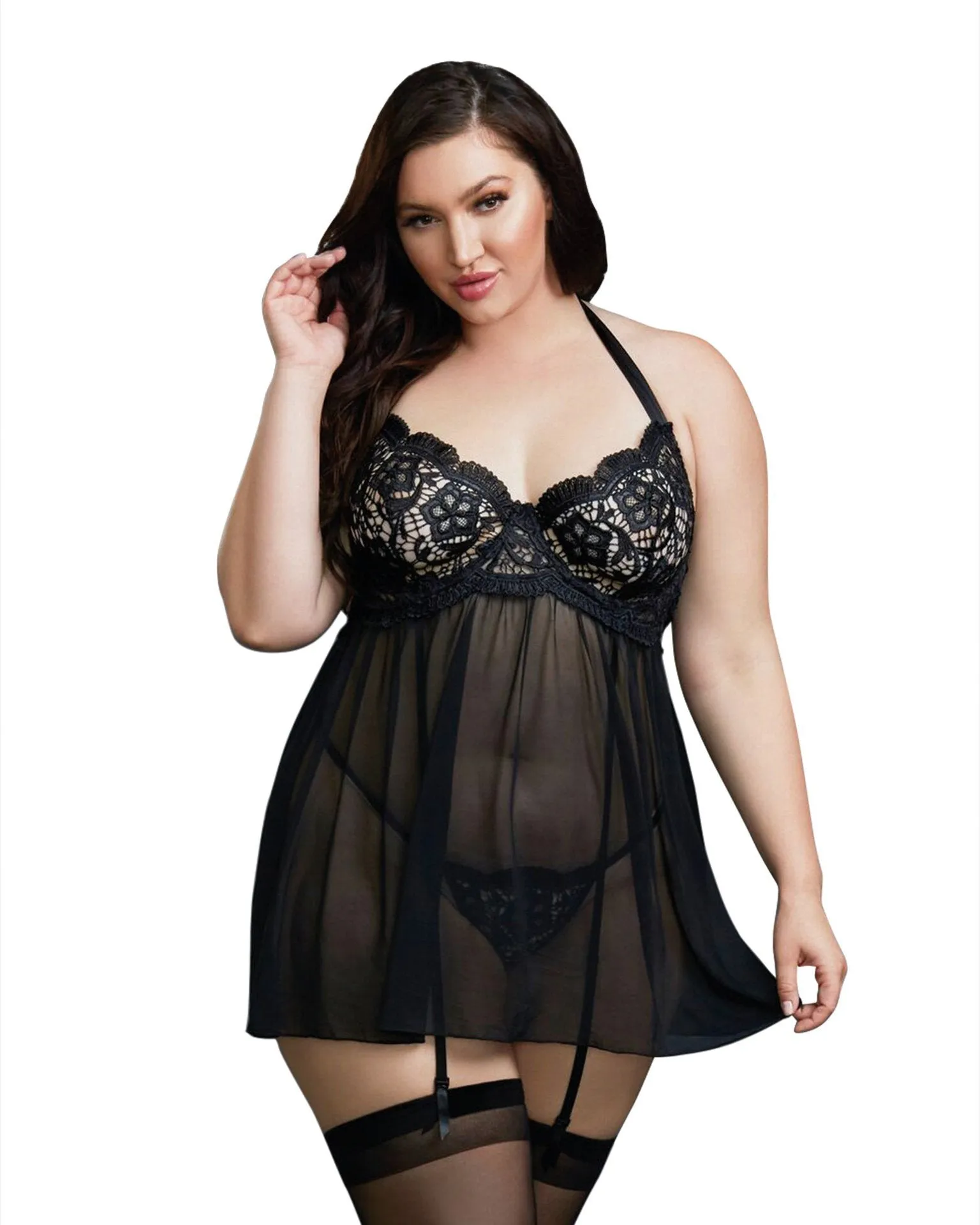 Babydoll, Thong - 1x - Black