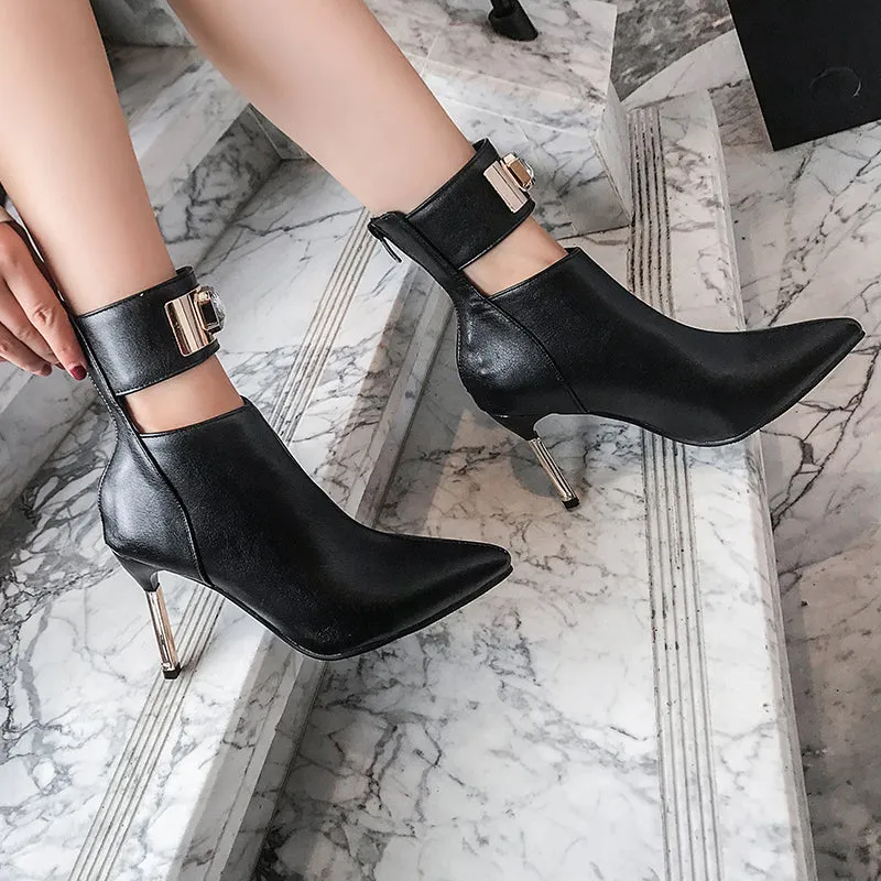 Bigsizeheels Fashion sexy pointed rhinestone ankle boots - Black