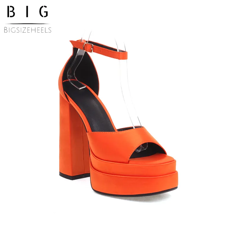 Bigsizeheels Sexy Platform Ankle Strap Open Toe Sandals-Orange