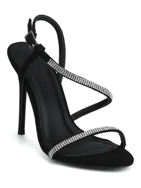 Black Micro Diamante Barely There Stiletto Heels