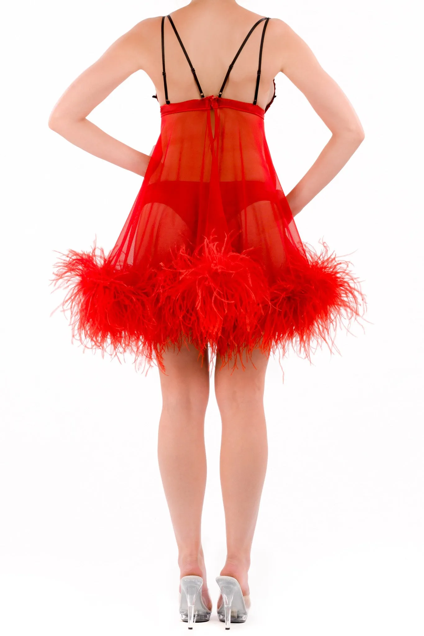 Bordello Babydoll with Ostrich Feather Trim