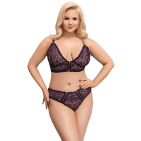 Cottelli Nylon Stretchy Purple Lace Bra Set with Hook and Eye