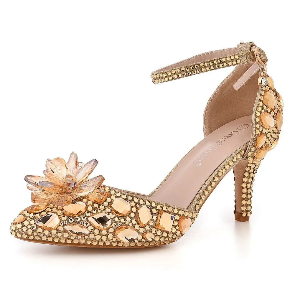 CRYSTAL QUEEN Rockin' Rhinestone Ankle Strap Shoes