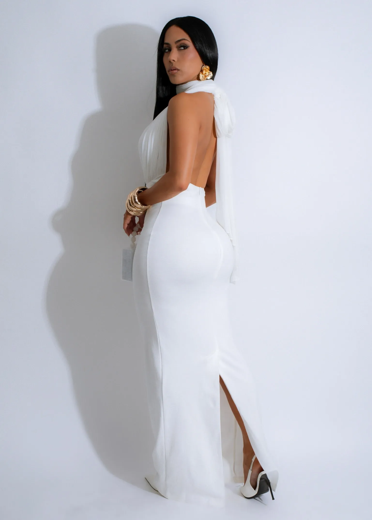 Eclipse Halter Mesh Maxi Dress White