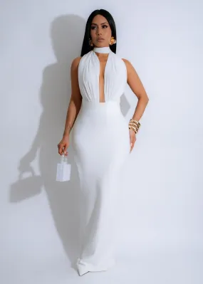 Eclipse Halter Mesh Maxi Dress White