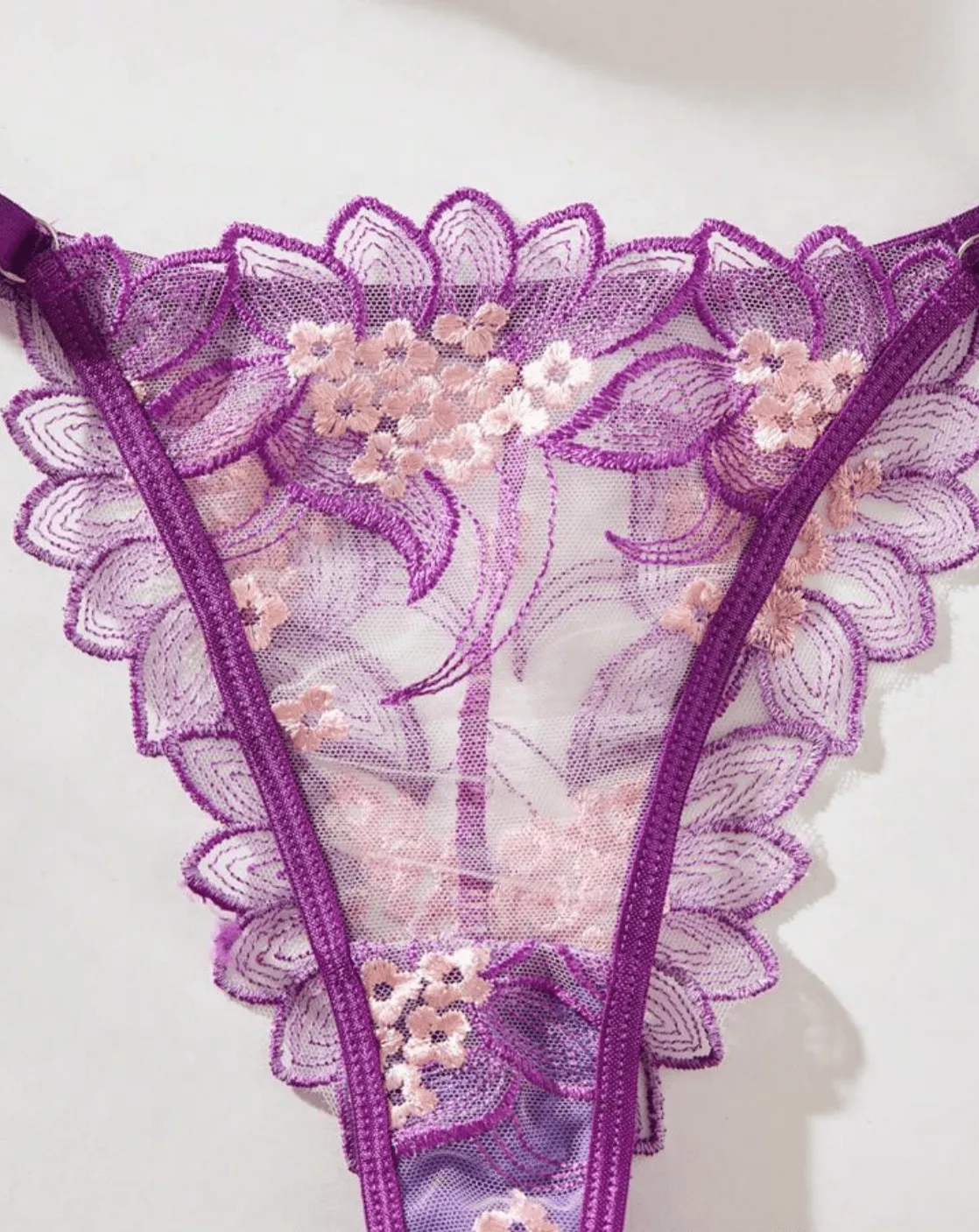 Embroidered Purple Lingerie Set