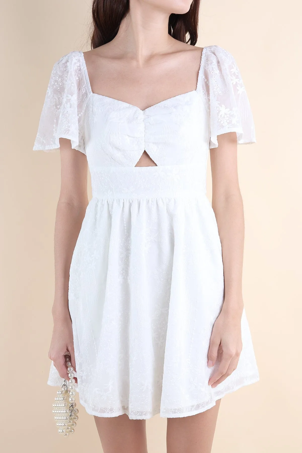 FIDELIA FLUTTERS CUT-OUT DRESS IN WHITE