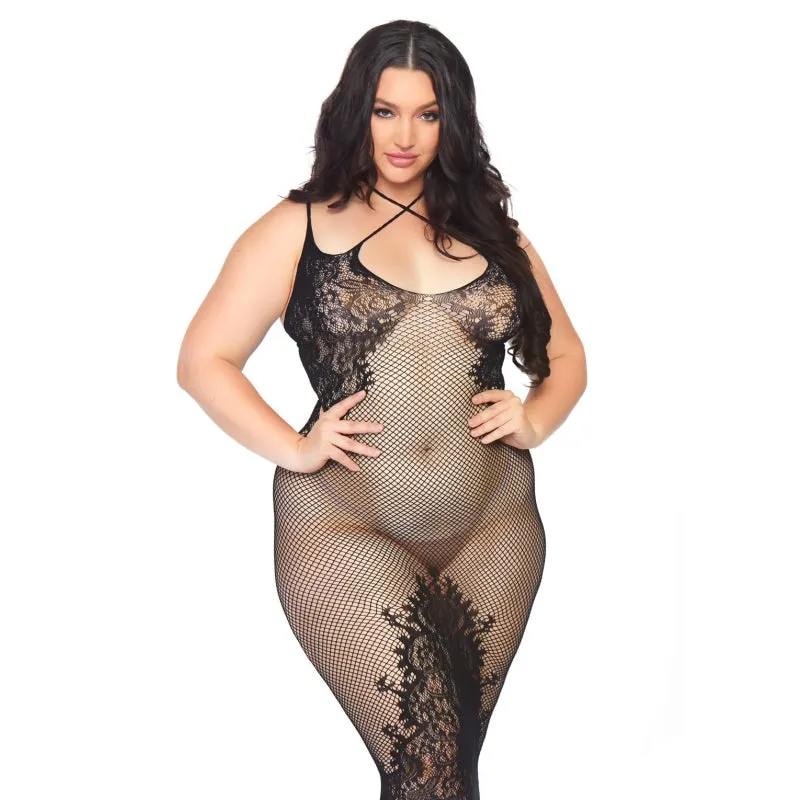 Fishnet Halter Dress - Queen Size - Black