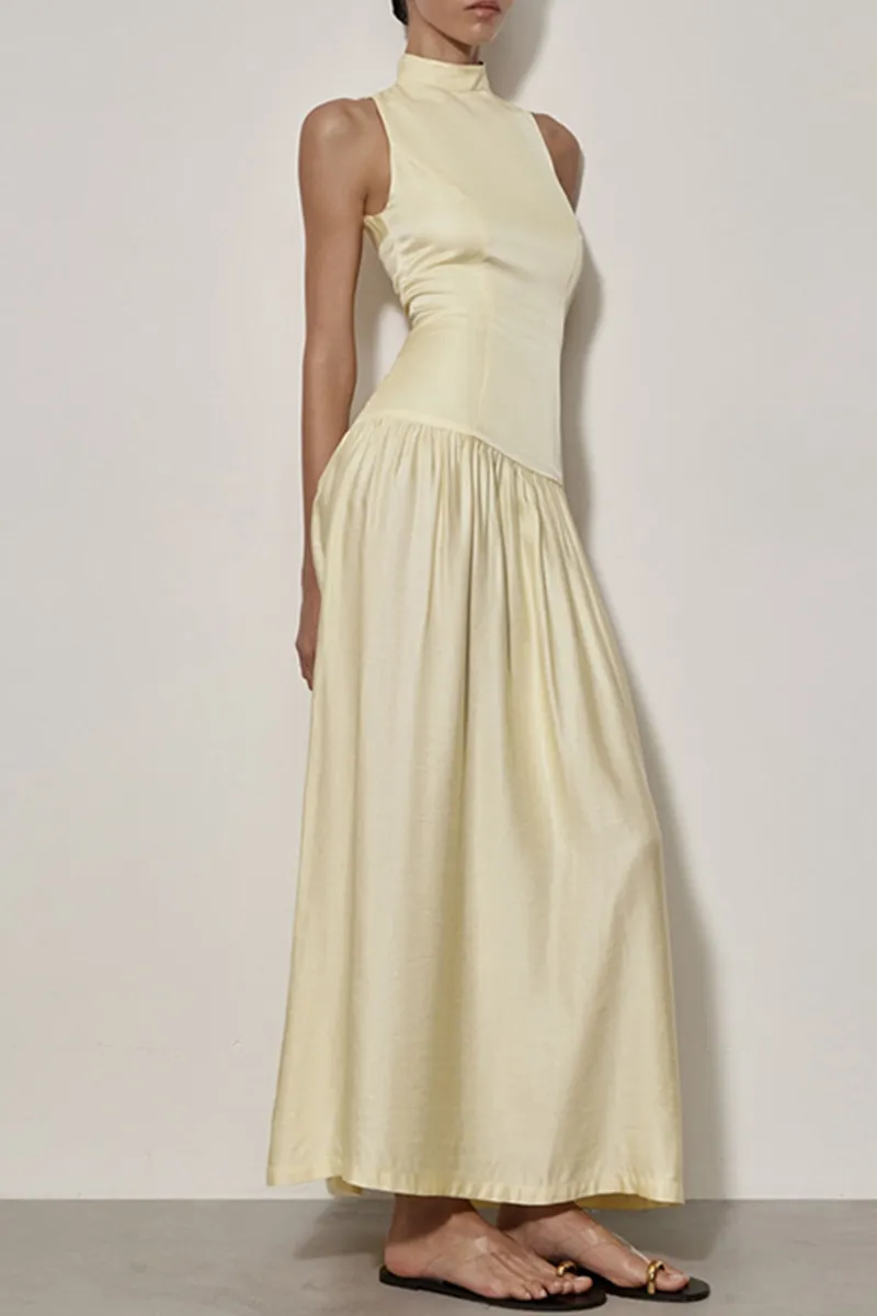 Flytonn- Sexy Backless Ruched Halter Sleeveless Dresses