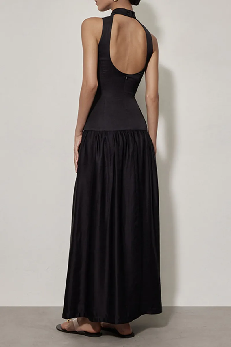 Flytonn- Sexy Backless Ruched Halter Sleeveless Dresses