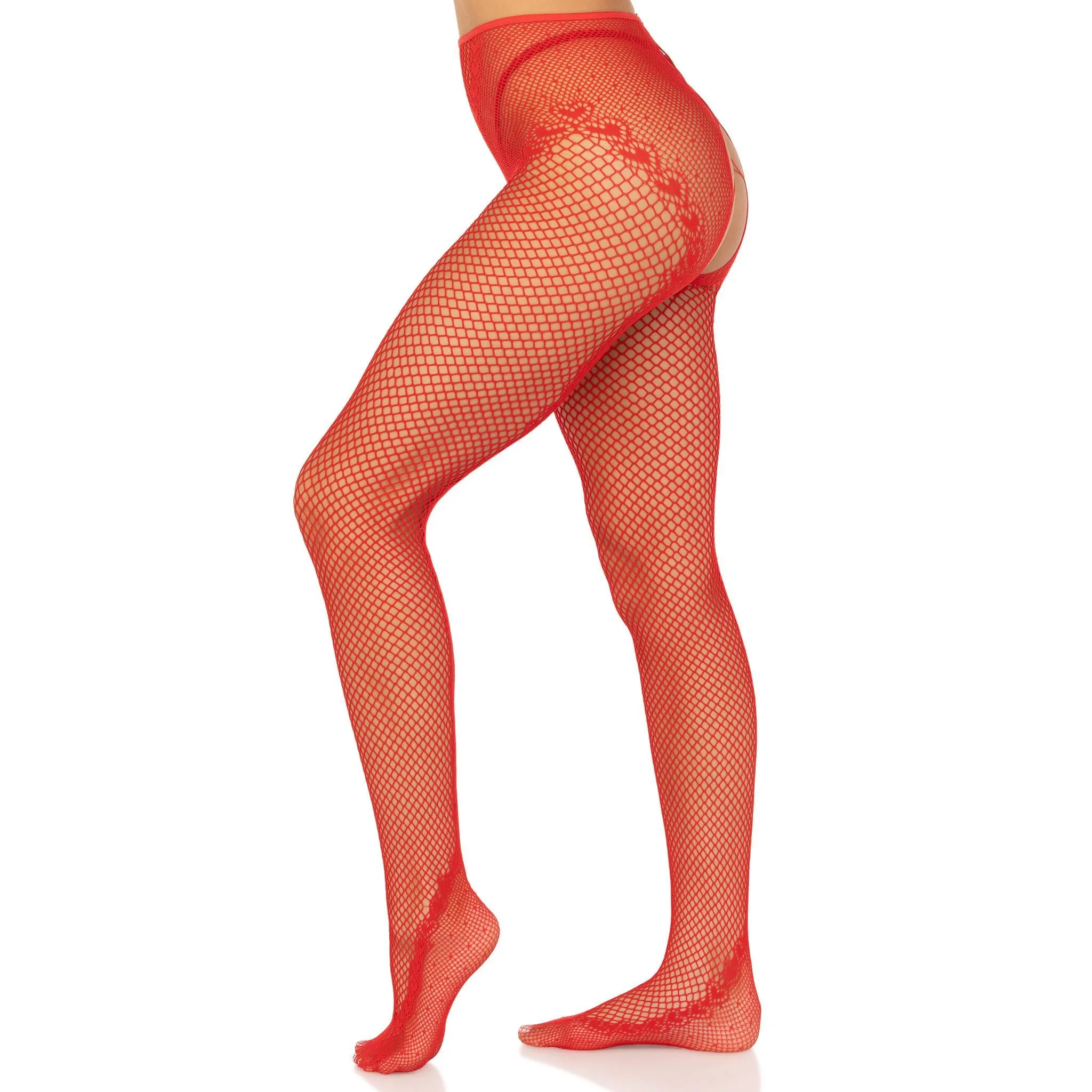 French Cut Crotchless Fishnet - One Size - Red