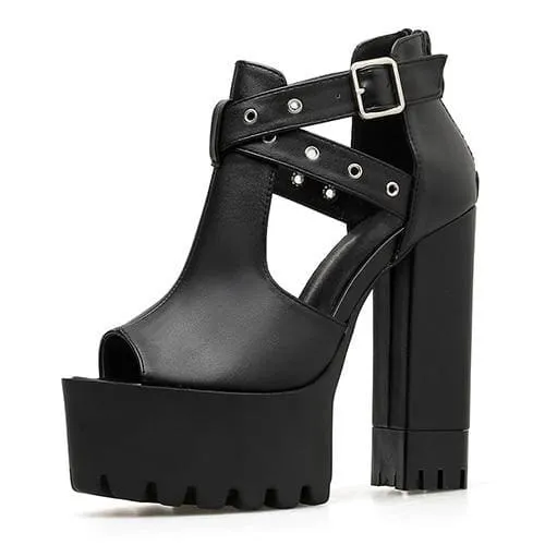 Gothic Eyelet Cross Straps Peep Toe Platform Shoes MK17373