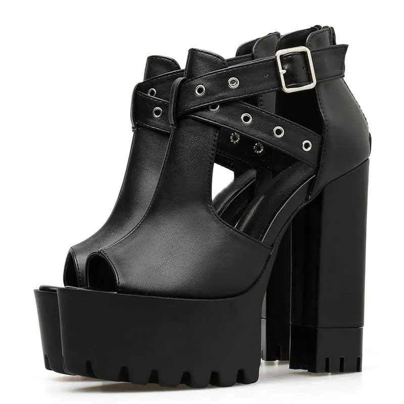 Gothic Eyelet Cross Straps Peep Toe Platform Shoes MK17373