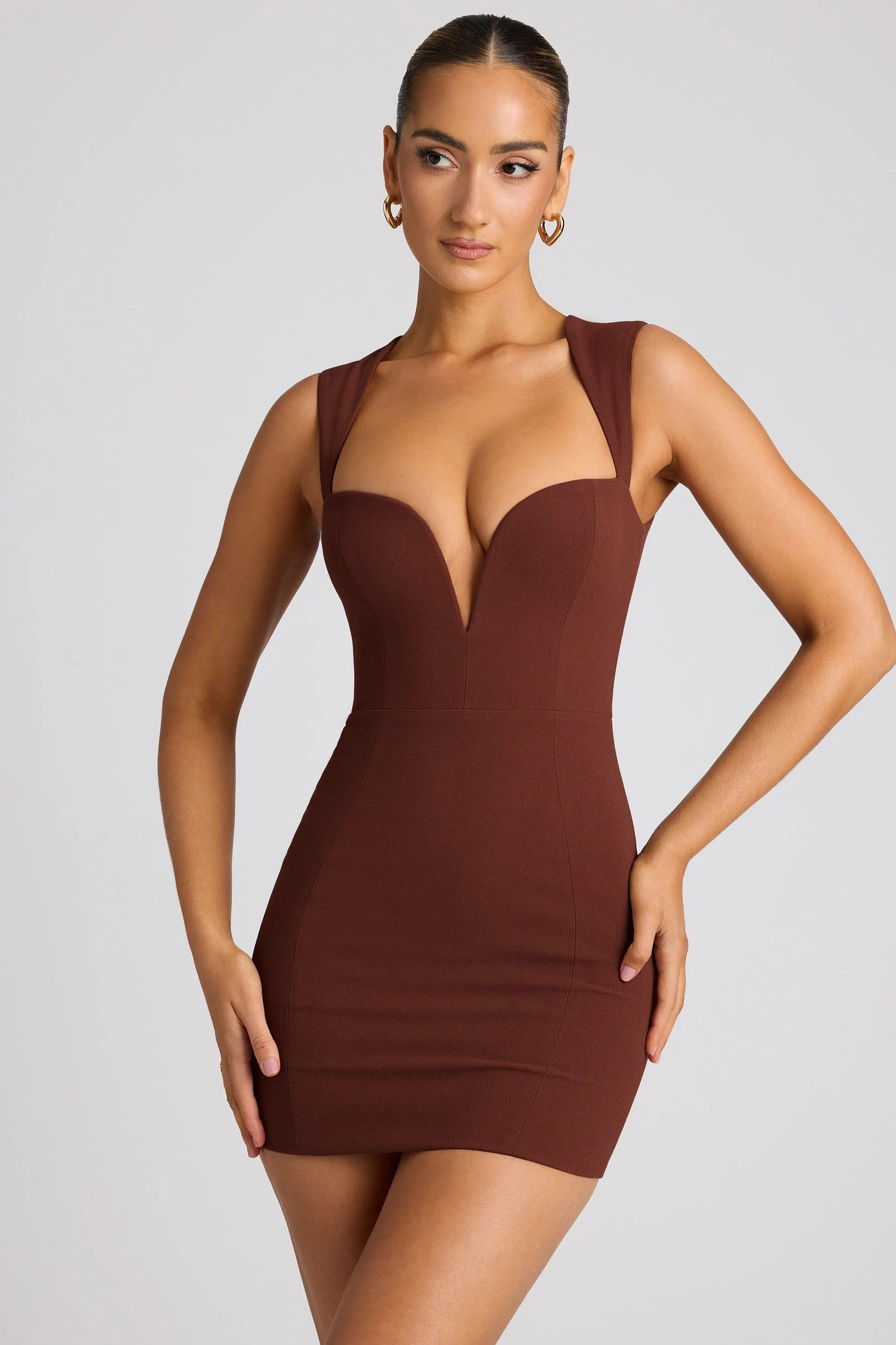 Heart Cut Out Mini Dress in Chocolate Brown