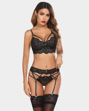 Lace Bra and Panty Set with Garter Belts