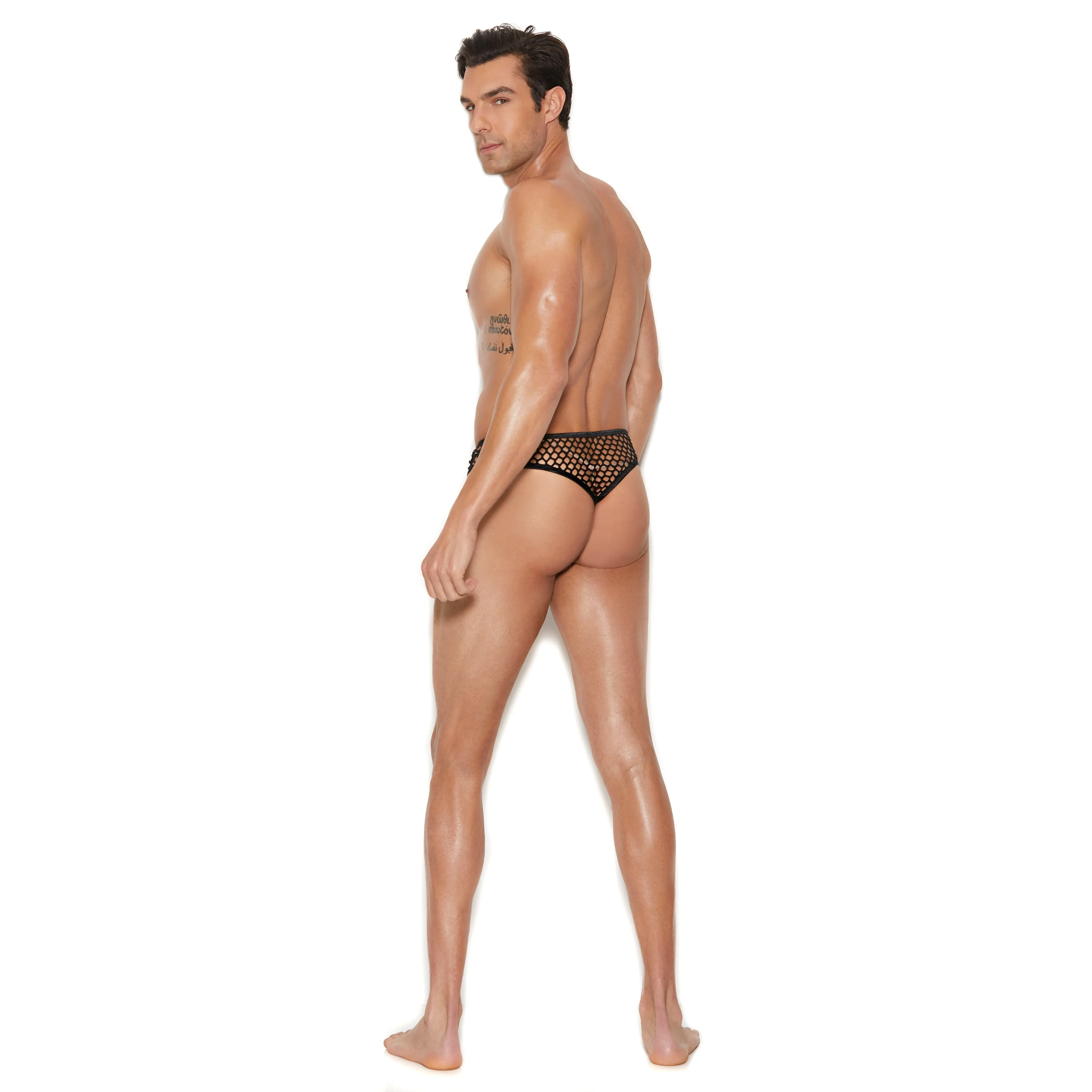 Men's Fishnet Thong Back Brief - Large/xlarge -  Black