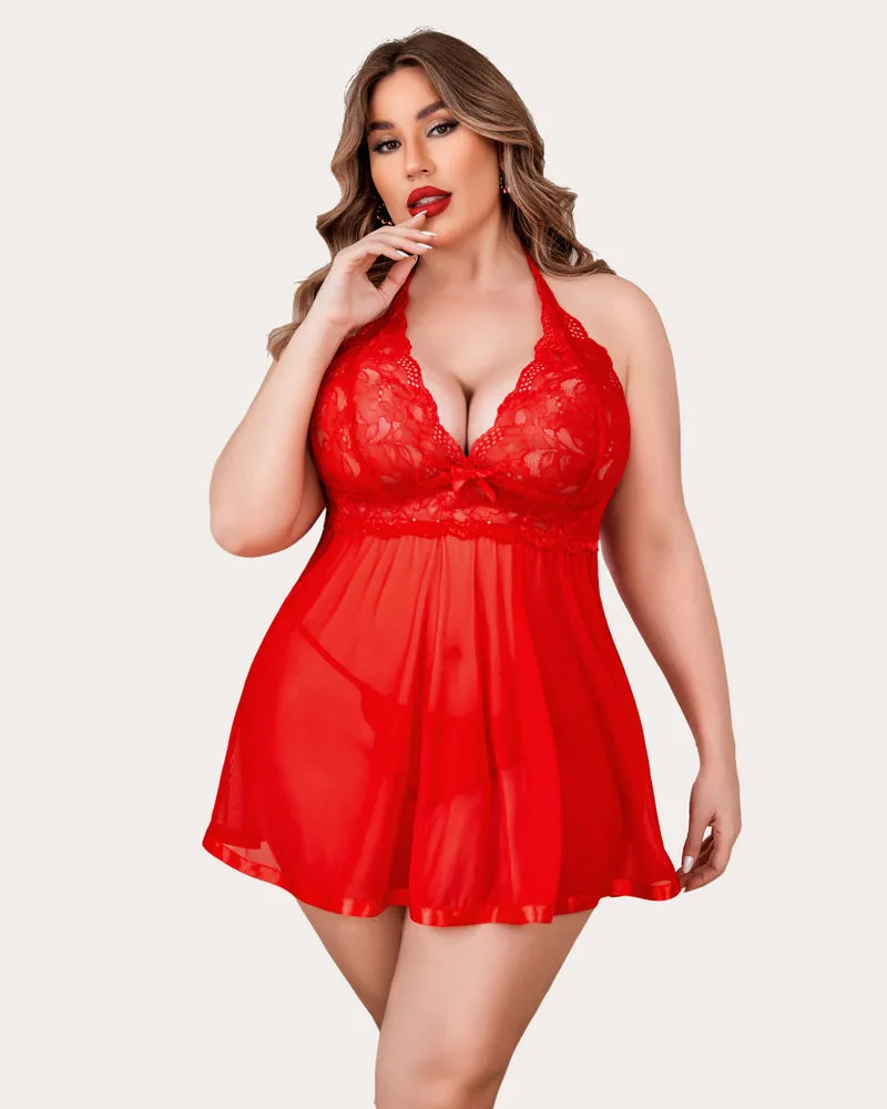 Plus Size Sheer Lace Mesh Babydoll