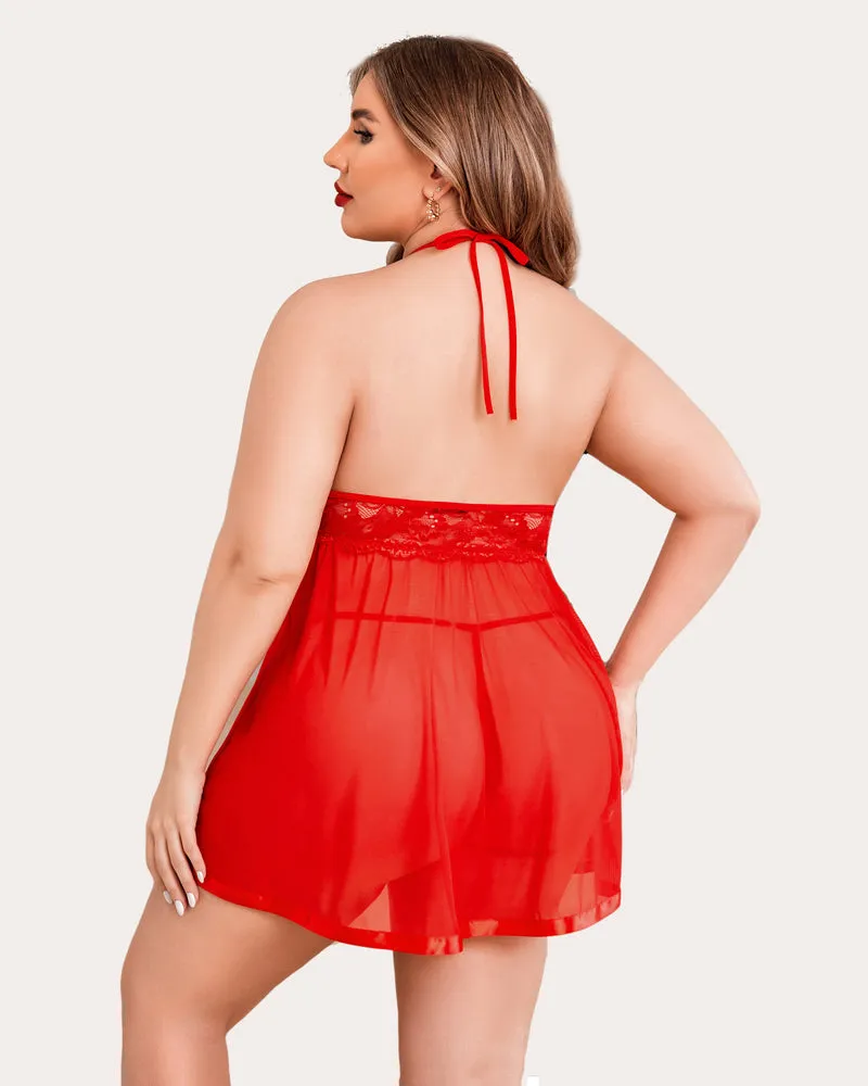 Plus Size Sheer Lace Mesh Babydoll