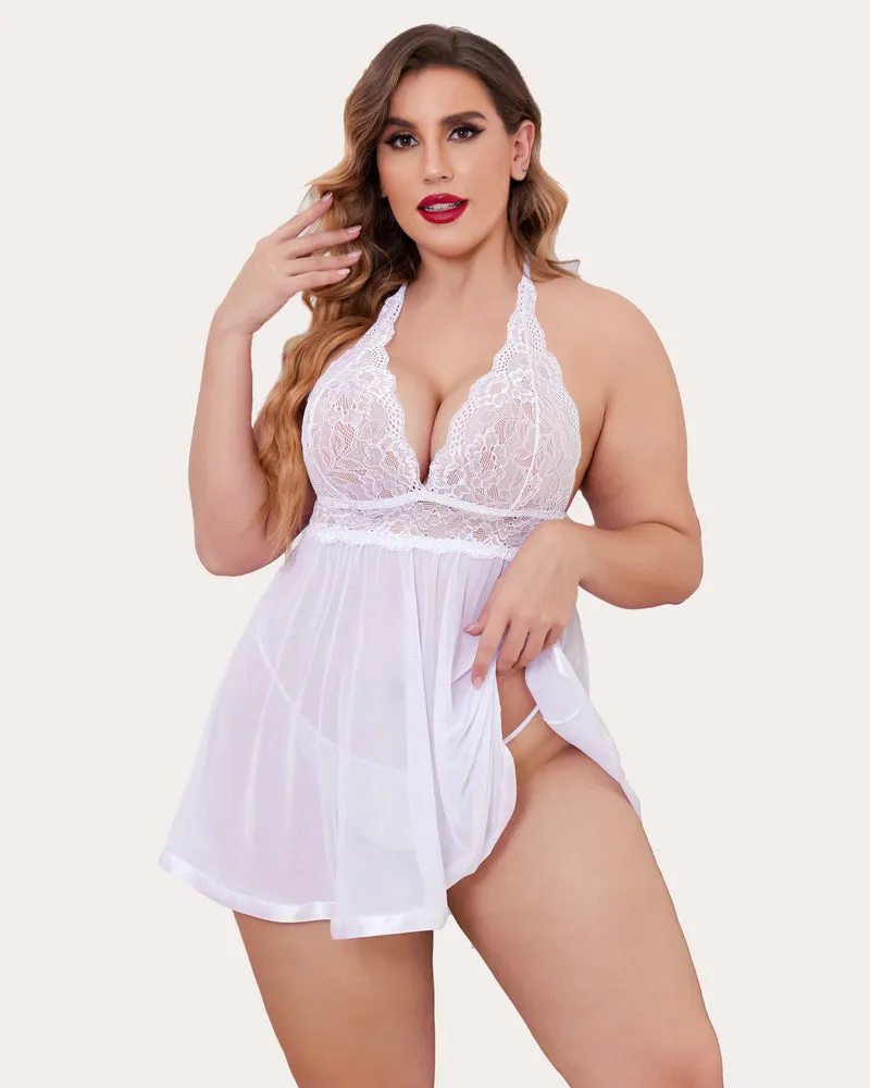 Plus Size Sheer Lace Mesh Babydoll