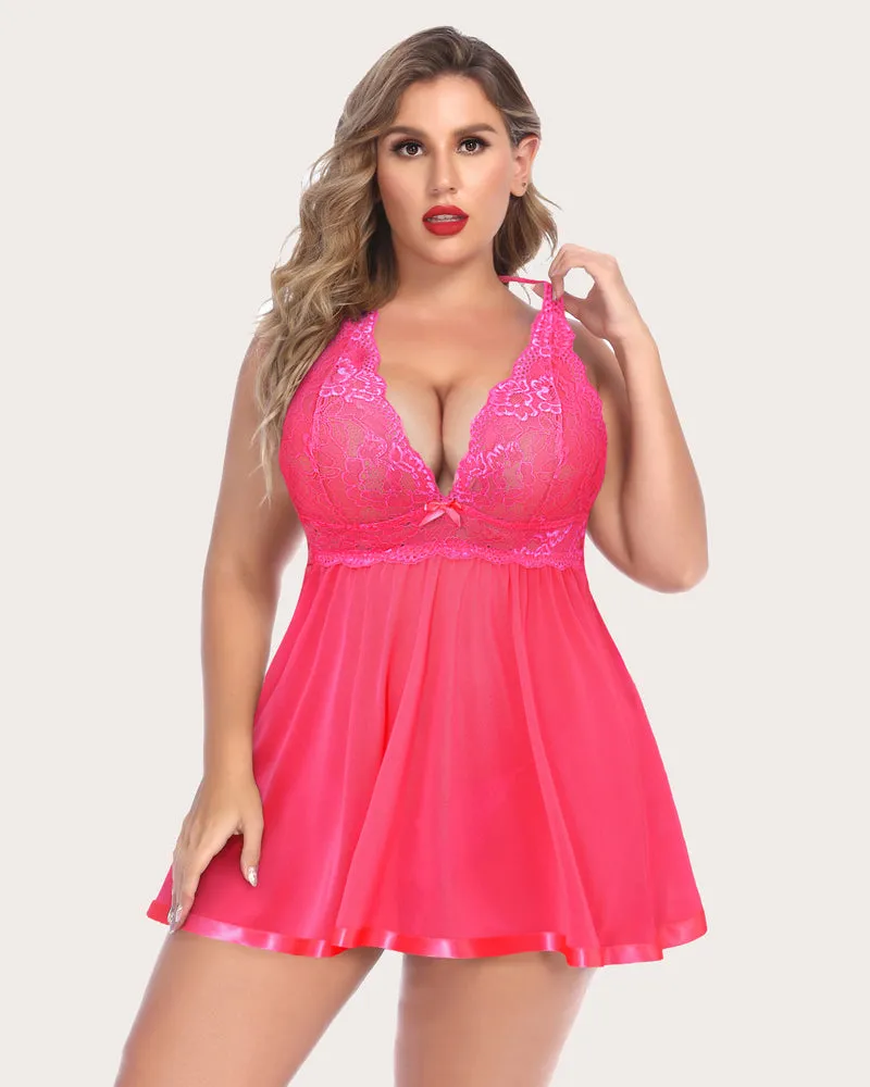 Plus Size Sheer Lace Mesh Babydoll