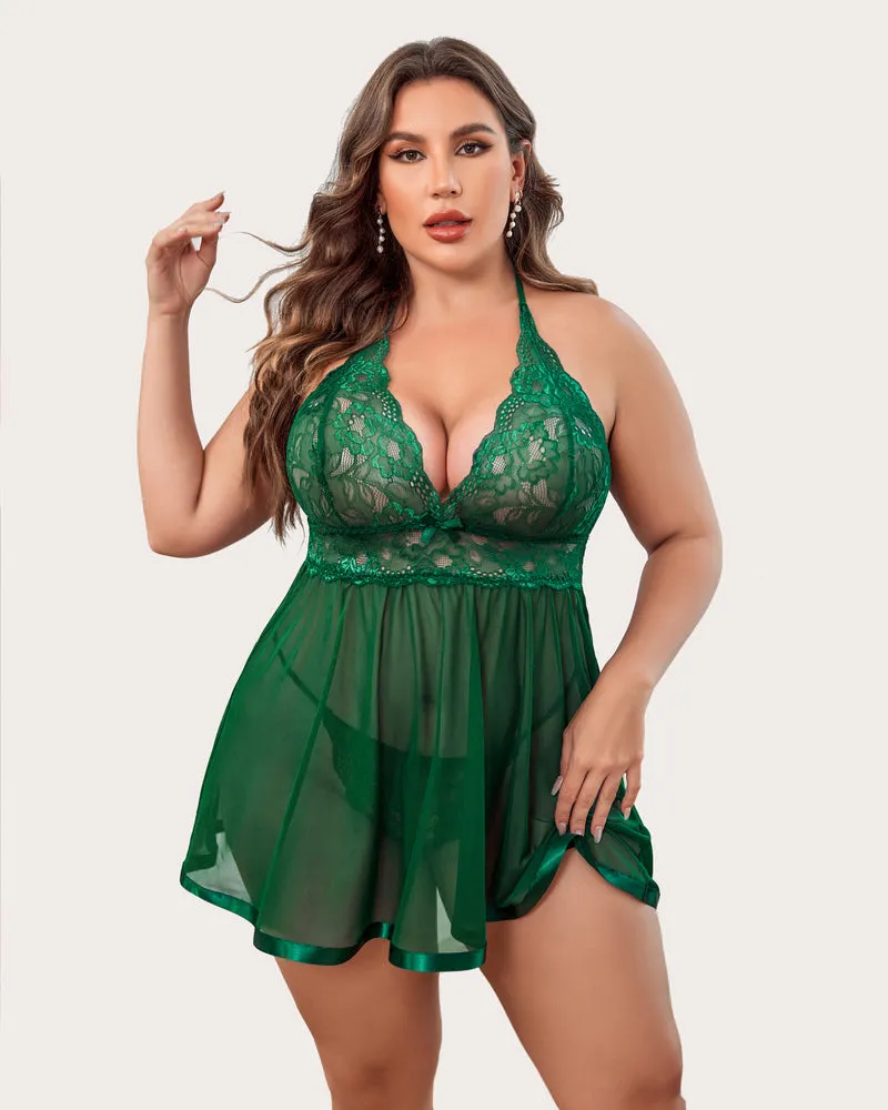 Plus Size Sheer Lace Mesh Babydoll