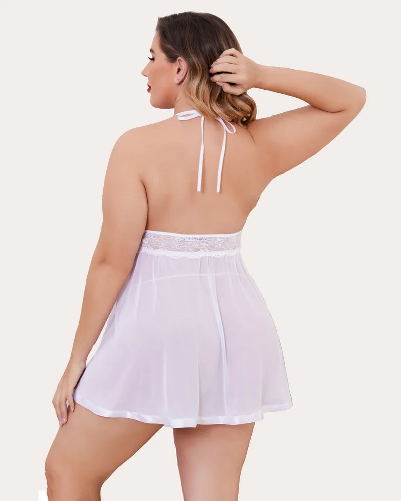 Plus Size Sheer Lace Mesh Babydoll