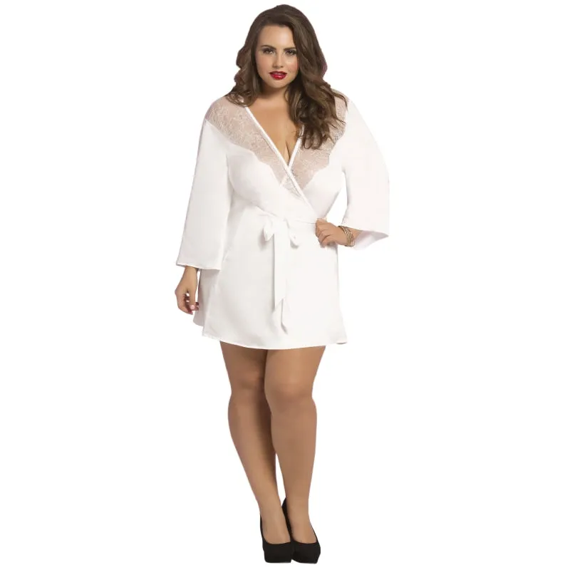 Satin & Eyelash Robe - Queen Size - White