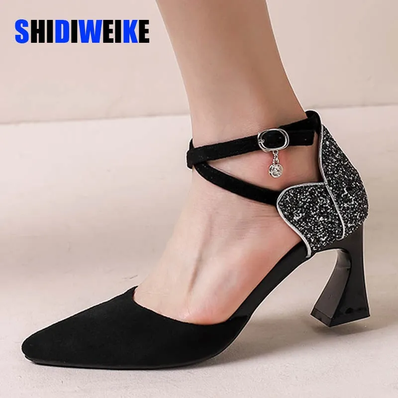 SDWK Sexy Back Bling Cross Ankle Strap Shoes