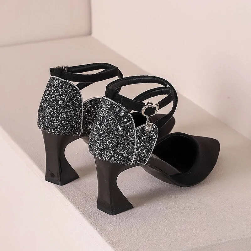 SDWK Sexy Back Bling Cross Ankle Strap Shoes