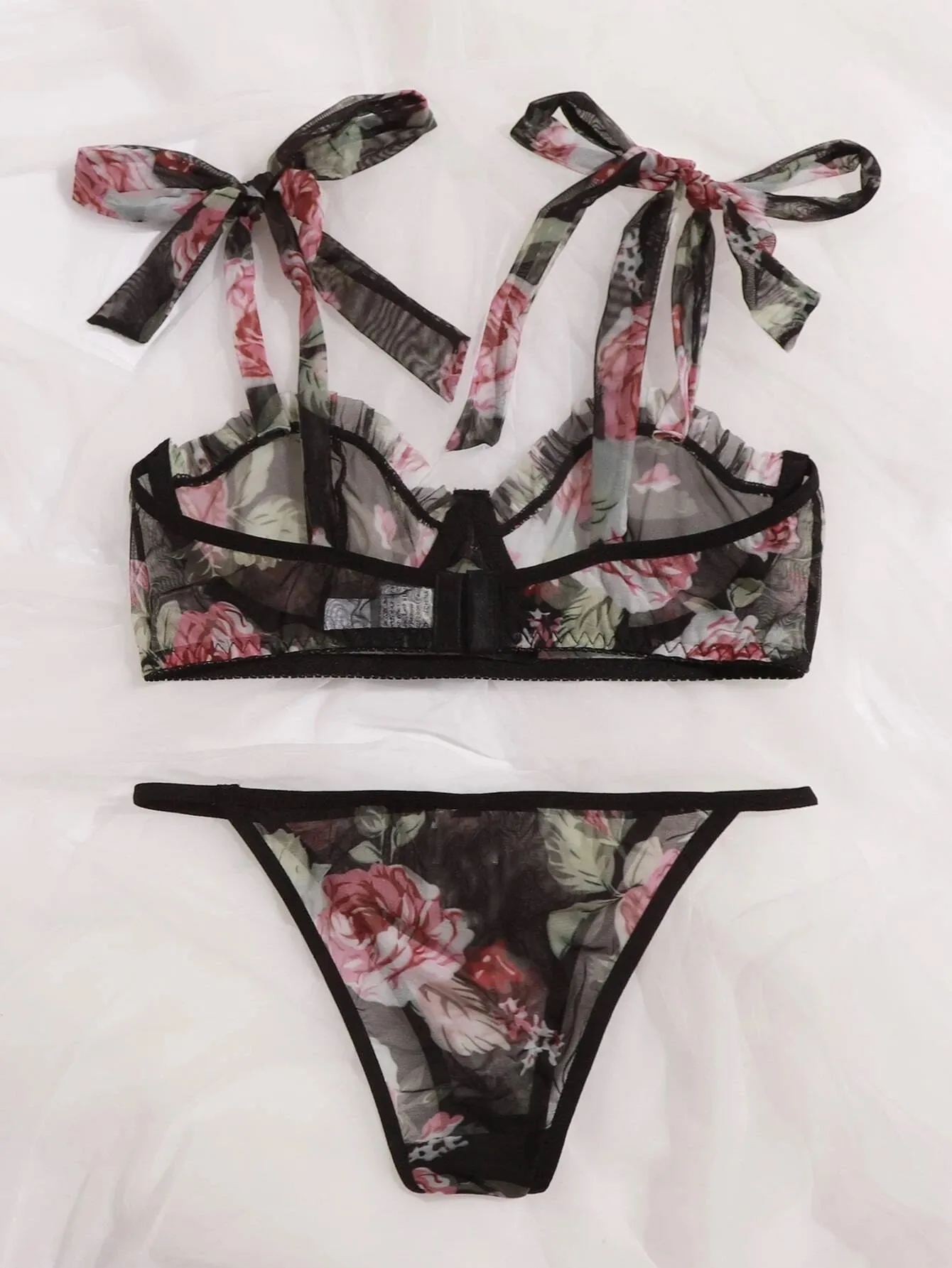 See Through Lingerie Set Black Bow Strap