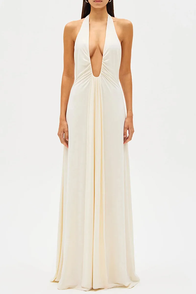 Sexy Backless Ruched Halter Sleeveless Dresses