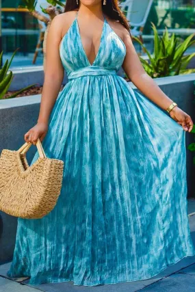 Sexy Blue Halter Open Back Maxi Dresses