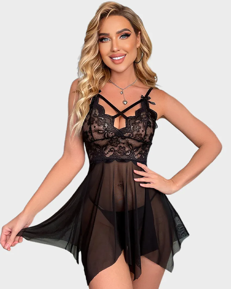 Sexy Strappy Sheer Lace Nightgown