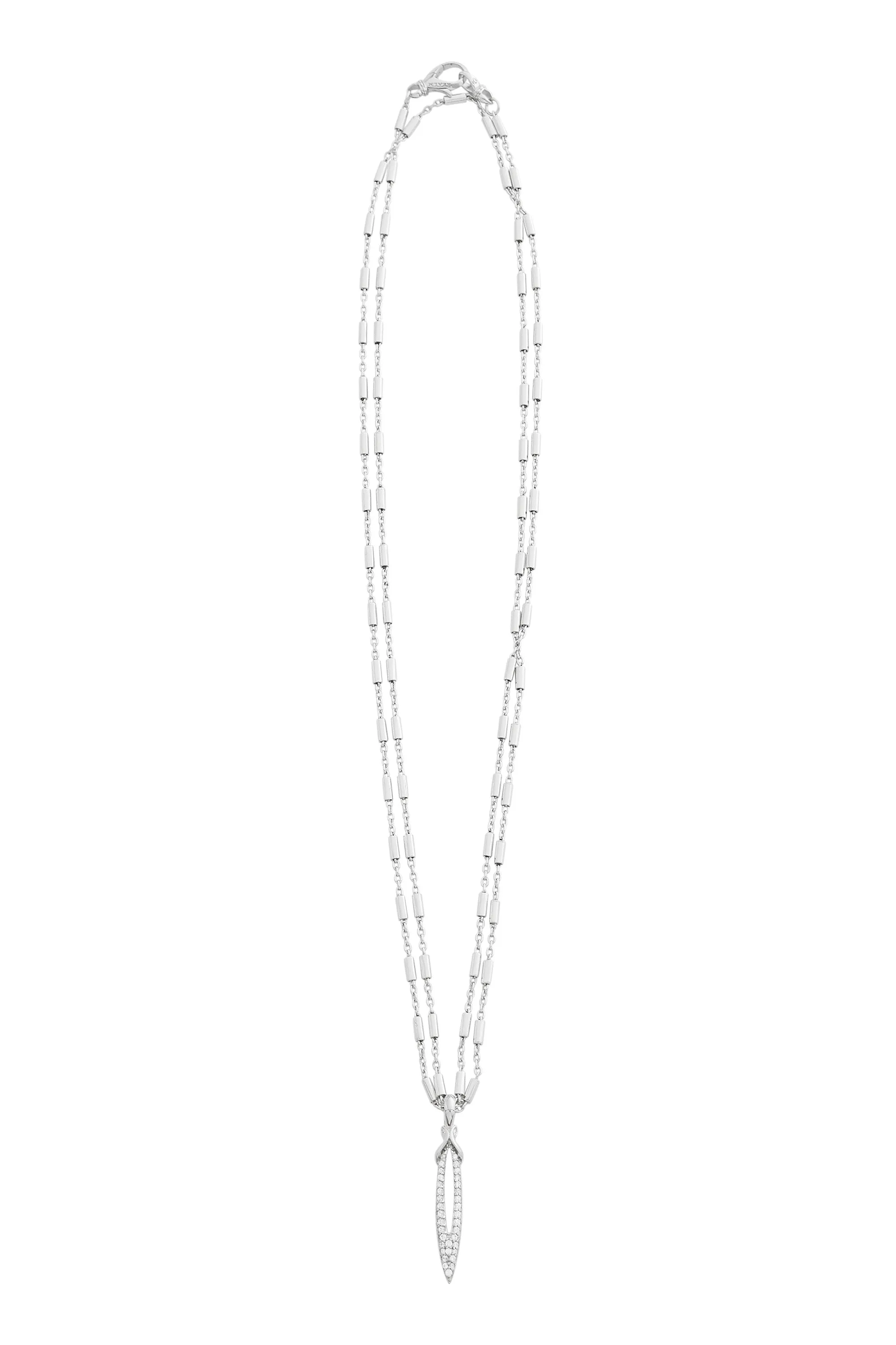 Stiletto Pavé Bar Chain Pendant - Sterling Silver   CZ Blanc