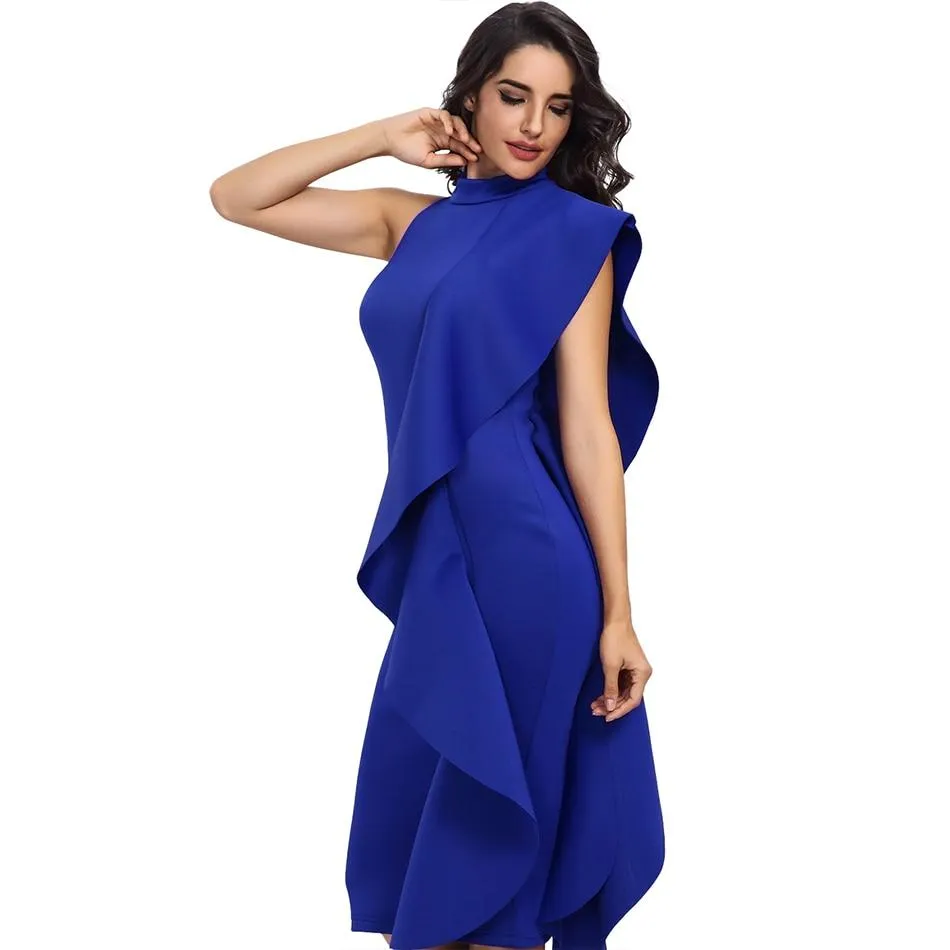 Stylish Sexy Patchwork Sleeveless Ruffle Bodycon Dress