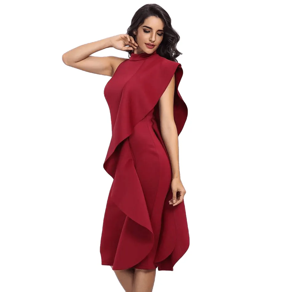 Stylish Sexy Patchwork Sleeveless Ruffle Bodycon Dress