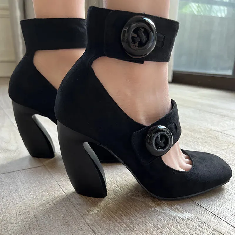 TAVIMART  -  High Heels Platform Pumps Mujer 2024 Spring New Fashion Buckle Solid Girl Sexy Black Shoes Woman PU Leather Shoes Femme