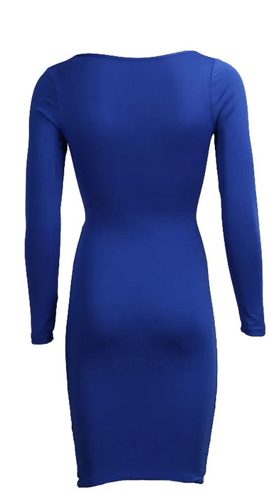 The Nadia Long Sleeve Cut Out Midi Dress Blue