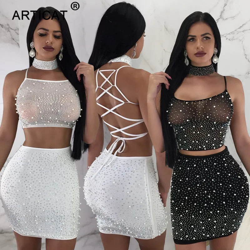 VenusFox Diamonds Sexy Backless Bandage Bodycon Dress