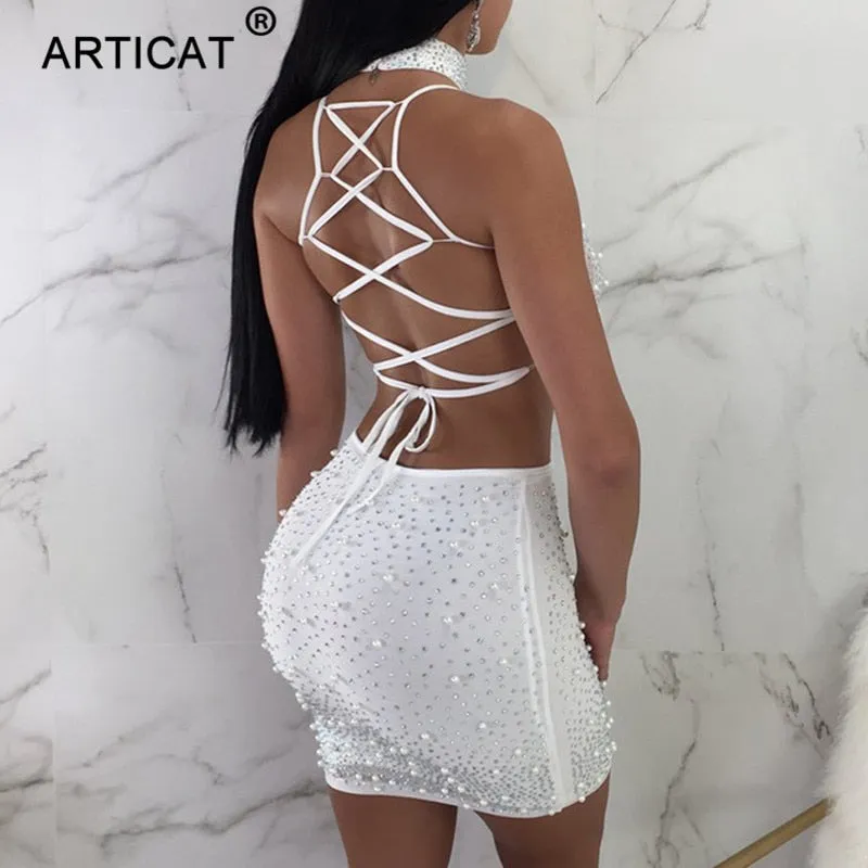 VenusFox Diamonds Sexy Backless Bandage Bodycon Dress