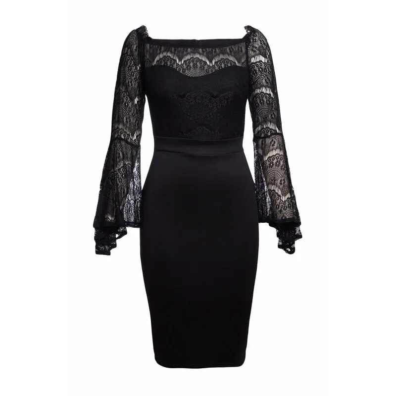 VenusFox Sexy Lace Off Shoulder Little Black Dress