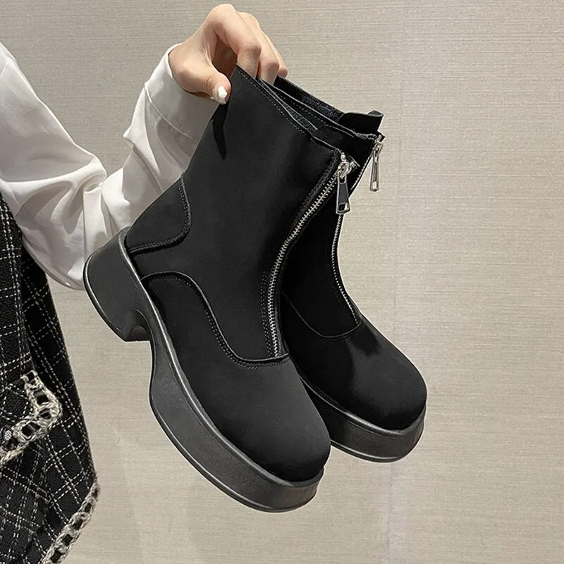 Women Chunky Platform Shoes Chelsea Boots 2022 New Winter Fashion Ankle Boots Snow Zipper Designer Dress Sport Causal Lady Botas