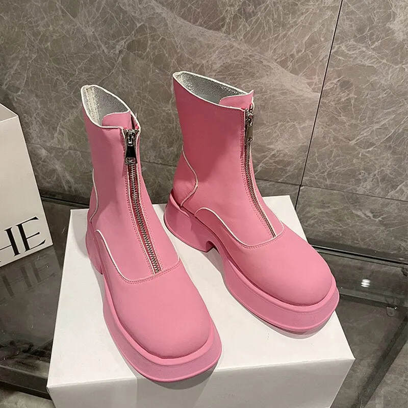 Women Chunky Platform Shoes Chelsea Boots 2022 New Winter Fashion Ankle Boots Snow Zipper Designer Dress Sport Causal Lady Botas