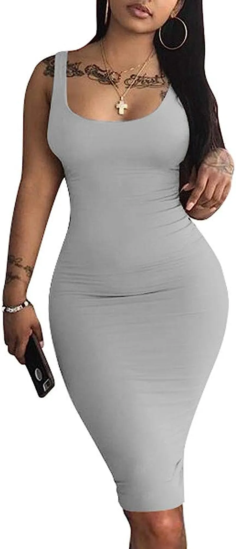 Women's Sexy Bodycon Tank Dress Sleeveless Basic Midi Club Dresses